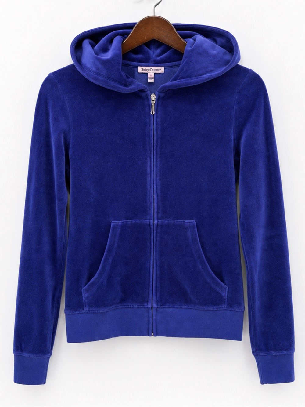 Juicy Couture Velour Zip Hoodie Sz Small Royal Blue Gold Pink JC Monogram Y2K